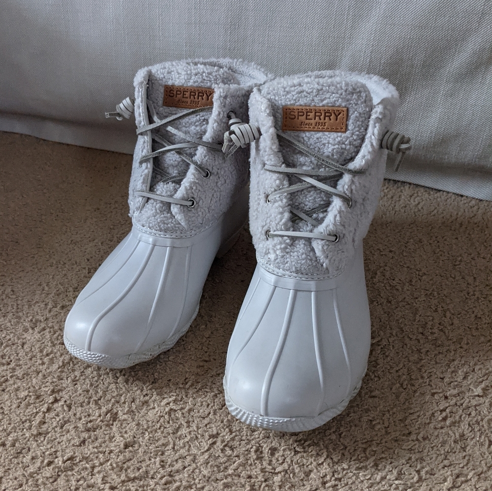 SPERRY saltwater sherpa duck boots vapor gray